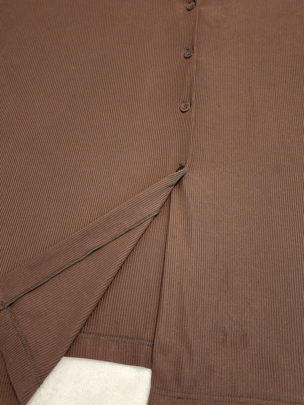 Relaxed Ribbed Button-Front Long Brown Top Dress Loungewear Size 42 - Picture 9 of 13